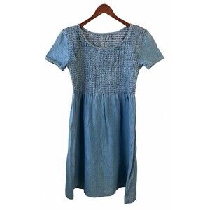 VTG Faded Glory Womens Denim Midi Dress Western Sz XL Shirt Sleeve Y2K Smocked